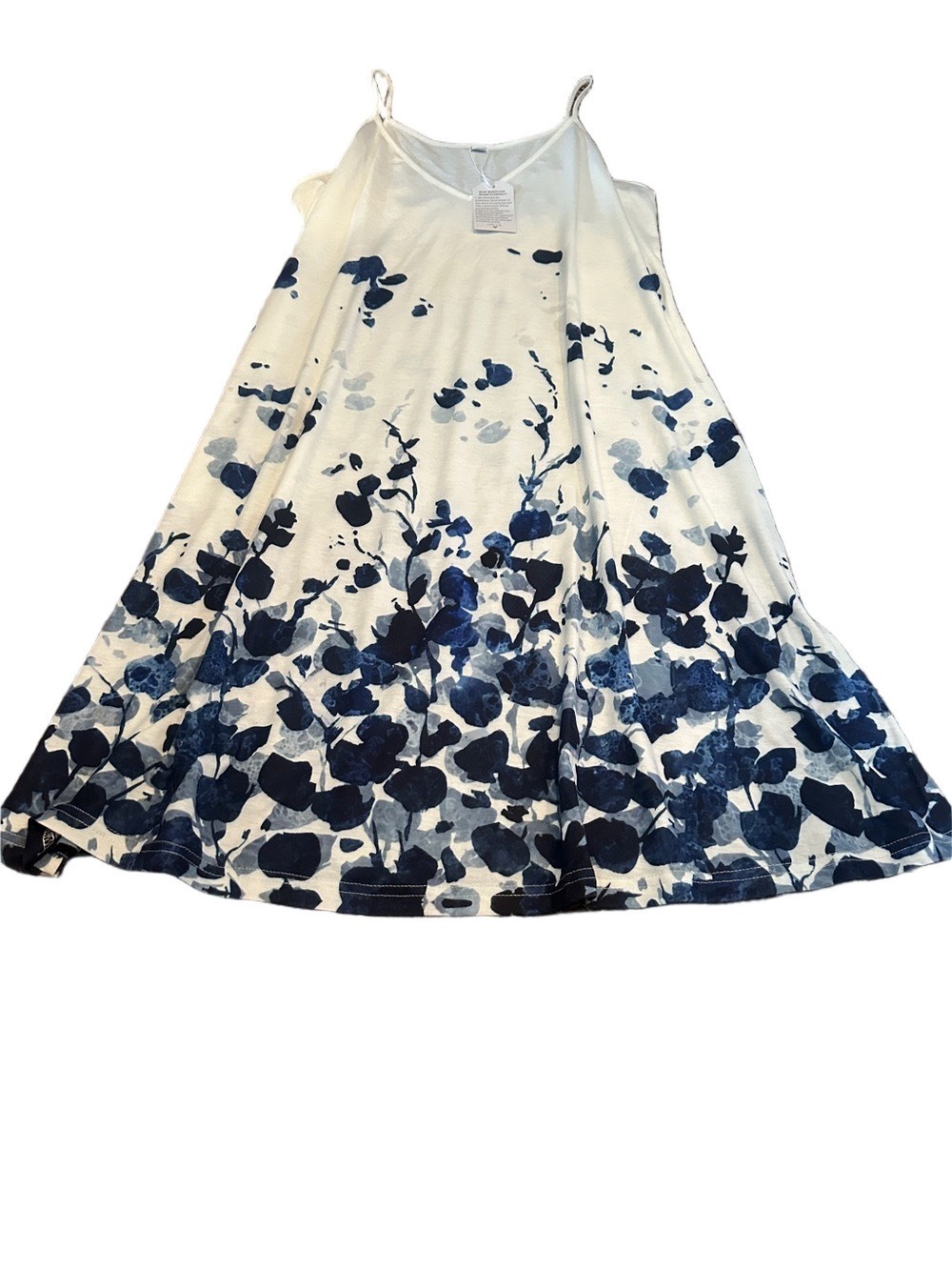 Large White Dress with Blue Floral Border - Picture 3 of 6